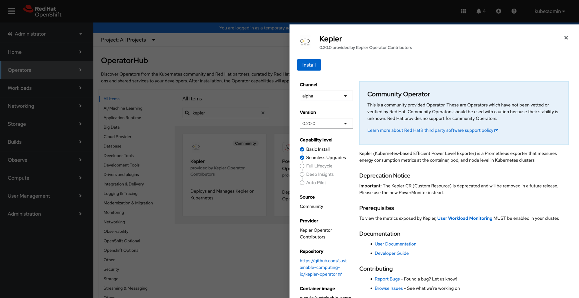OperatorHub Kepler Search